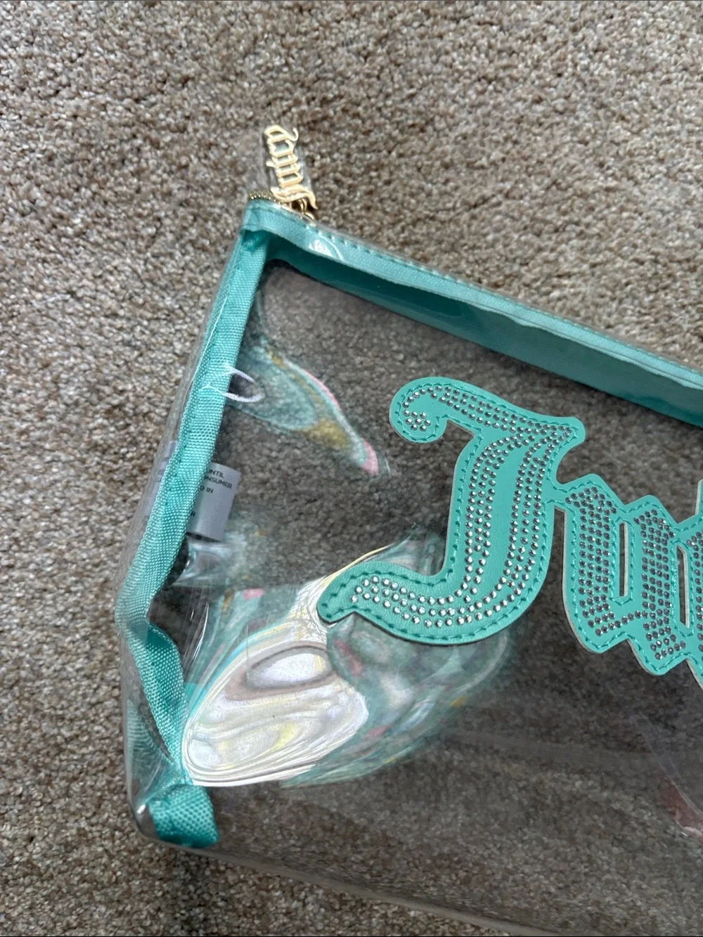 Juicy Couture Clear Cosmetic Pouch with Teal Trim
